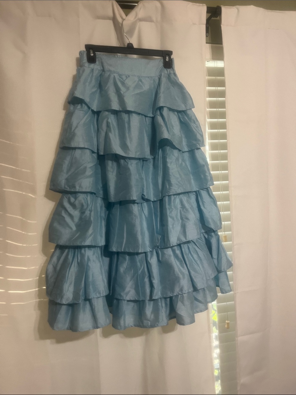 Elizabeth Wilson Designs Dorothy Tiered Ruffle Midi Skirt in Blue Sz S NWT